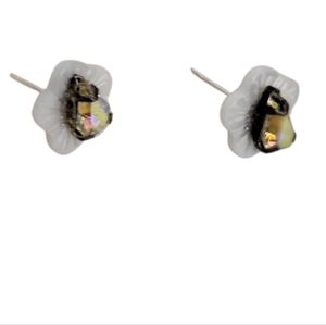 Hibiscus Flower Mother of Pearl AB Crystal Stud Earrings